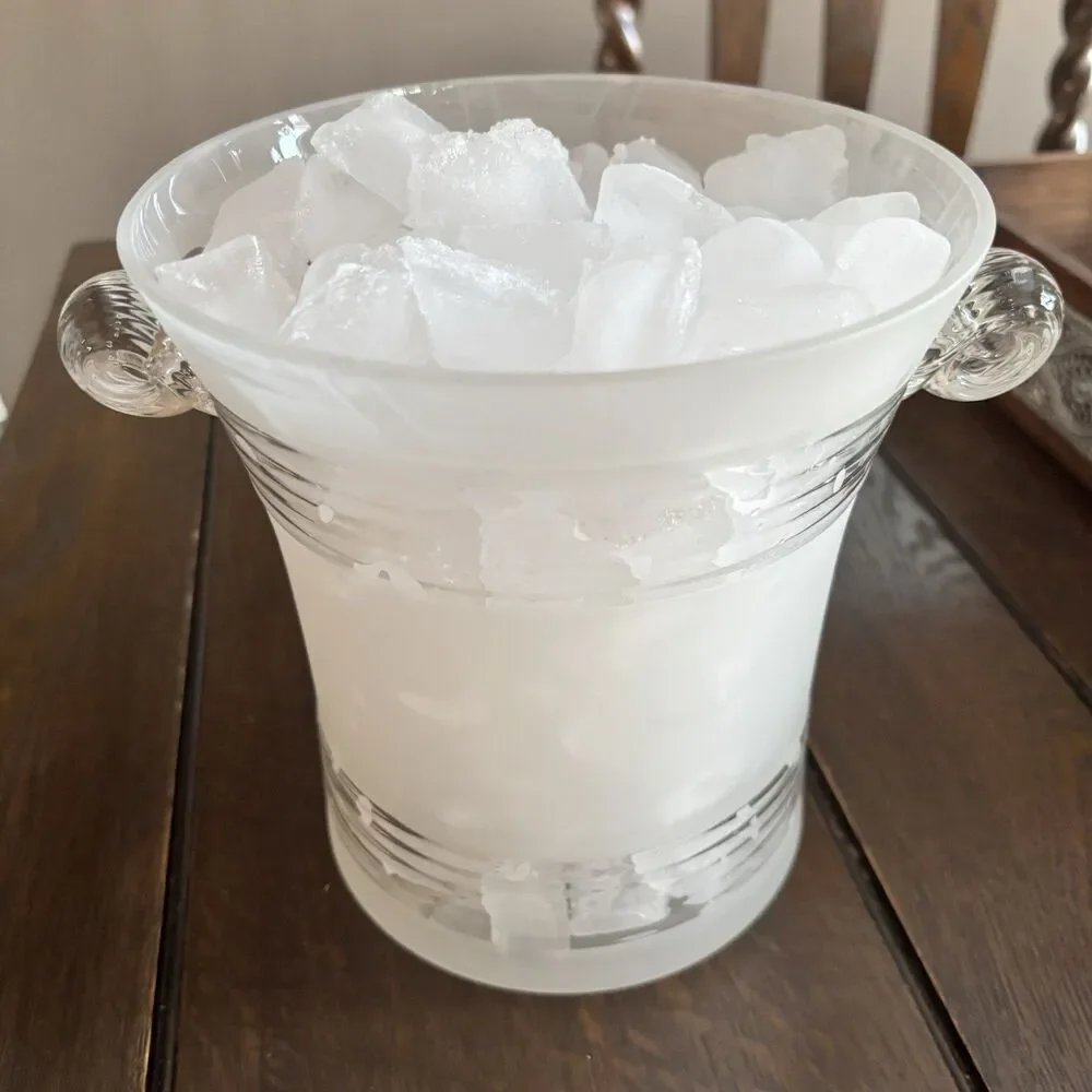 Vintage FTD Commemorative Millennium Ice Bucket Frosted Glass Scroll Handles 2qt